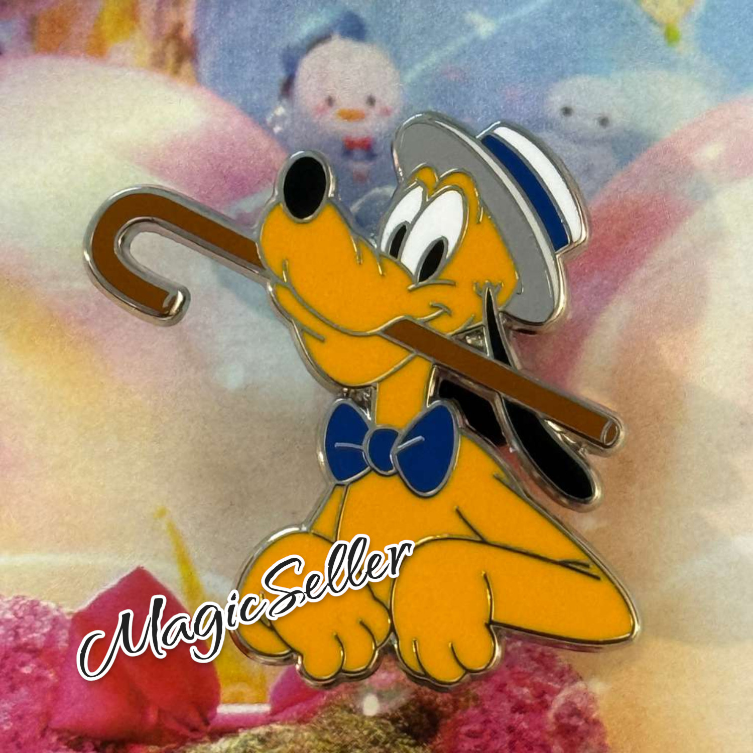 Disney Parks Dapper Dans Pluto with Cane Booster Pin
