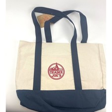 Trader Joe's Reusable Tote Bag Canvas Navy Blue Logo Grocery Shopping Bag