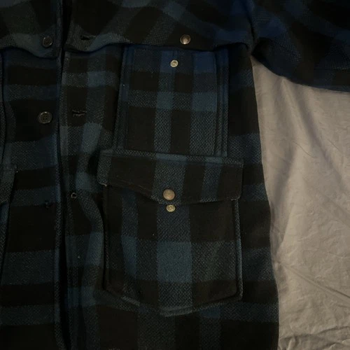 Vintage Black Bear Brand 30s 40s Blue Plaid Mackinaw Cruiser Jacket Sun Fade M/L image 3