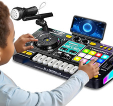 Kids DJ Mixer Controller Table Musical Toy with LED Lights Sound Effect Micropho