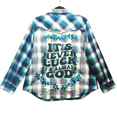 It's Never Luck It's Always God Custom Christian Plaid Long Sleeve Shirt, 1X