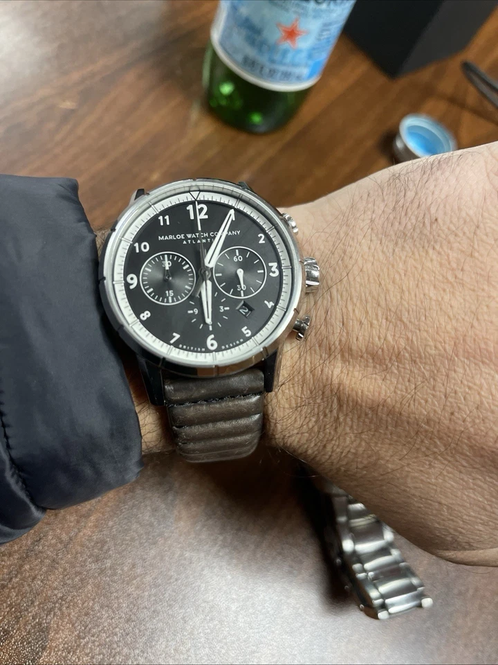 Reloj Atlantic Automático Flyer Acanalado Cuero Horween Negro 43mm Foto 4 de 4