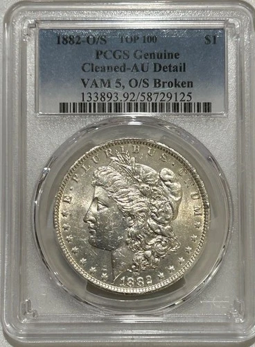 1882 O/S Morgan Silver Dollar PCGS AU Details VAM-5 Top 100 O/S Broken/Weak