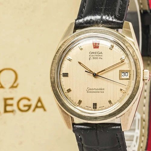 Full Set ! *NEAR MINT* Vintage OMEGA Seamaster f300Hz Cal.1250 Qz Gold 36mm Mens