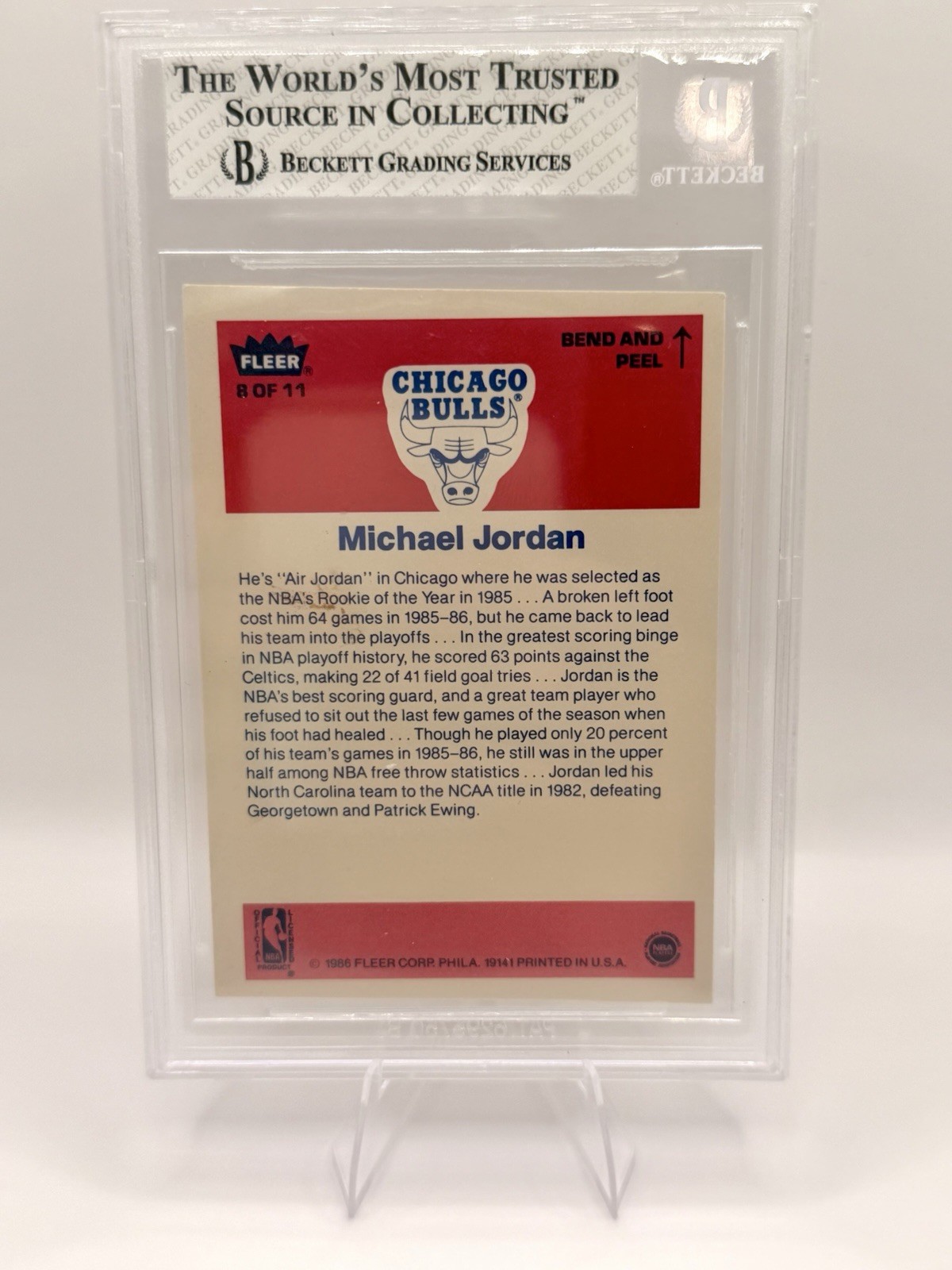 MICHAEL JORDAN 1986 Fleer Sticker #8 BGS 6 EX-MT Chicago Bulls Rookie Era view 2