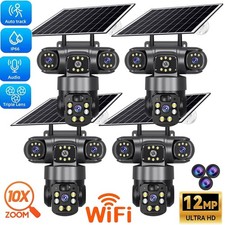 3 Lens 12MP Solar Battery Home Security Camera Outdoor Wifi Wireless PTZ CCTV US