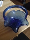 Fenton Art Glass Cobalt Blue Miniature Mini Basket 4" Tall