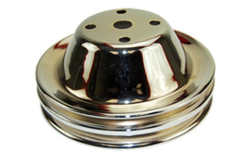 Double/Triple Groove Pulley Kit, Fits Chevy SBC Long Water Pump, Chrome Steel, 2 - Picture 3 of 7
