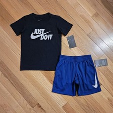 NEW Nike Little Boy Cotton Tee  Dri-fit Short Set, Blue 4T/4 