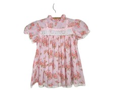 Vintage Kids Pink Tunic Dress Girl Child 4 S Blue Poly Cotton Lace Ruffle Floral