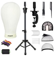 ZOMOI Canvas Mannequin Head with Tripod Stand Wig Display Set, White Black