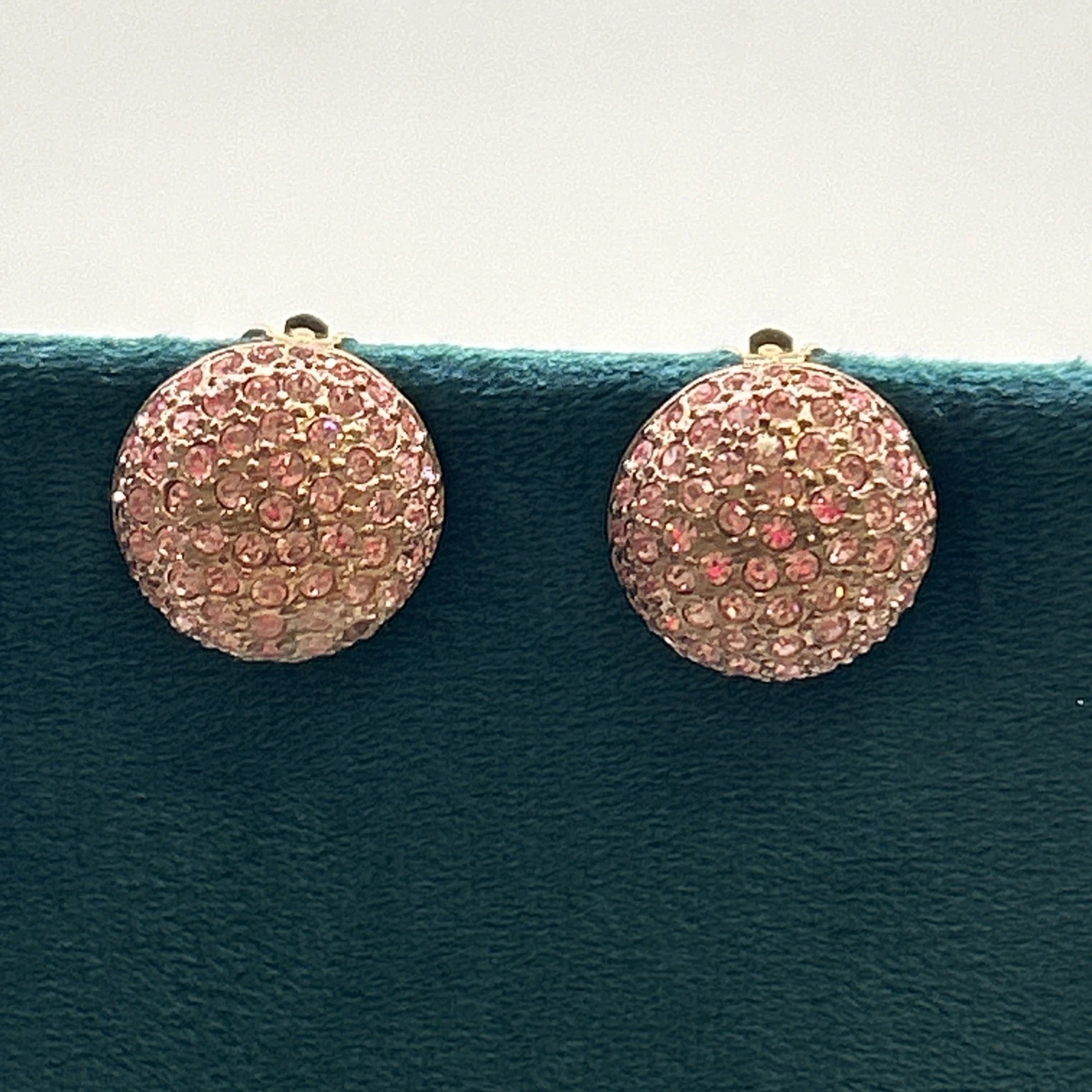 Boucle D’oreille vintage fantaisie Doré Cercle Strass Rose Clips