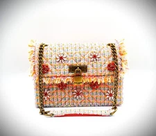 KURT GEIGER LONDON Brixton Medium Tweed with Crystal Flowers Crossbody Bag