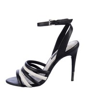 alice  olivia Women  s Leather Colorblock Sandal Heel Ankle Strap Open Toe 5.5