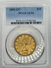 1891-CC Liberty Gold Eagle $10 Carson City Mint PCGS AU53 CC/CC FS-501