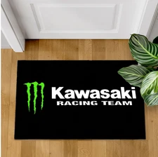 Kawasaki Racing Team Doormat – Polyester Felt Garage Decor Rug, 2 Sizes