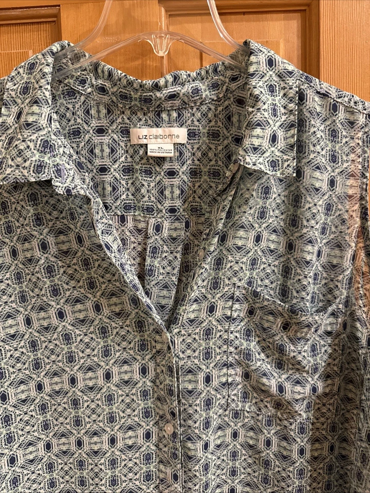 LIZ CLAIBORNE Womens Polyester Collared Tank Top Floral Multicolor Lined Size XL - Image 3 of 4