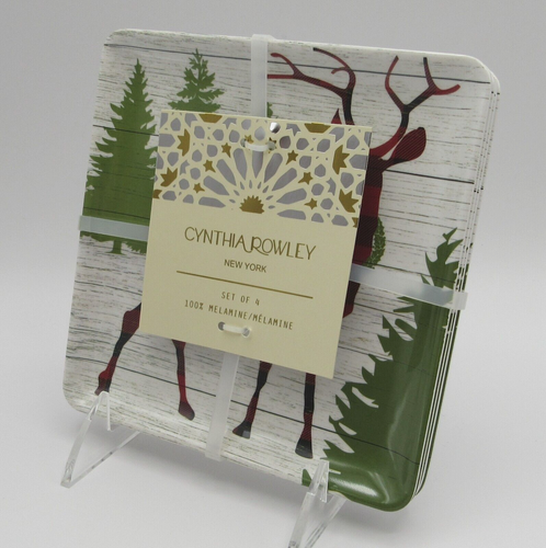 CYNTHIA ROWLEY CHRISTMAS HOLIDAY COUNTRY MELAMINE APPETIZER TIDBIT PLATES S/4 - Picture 5 of 14