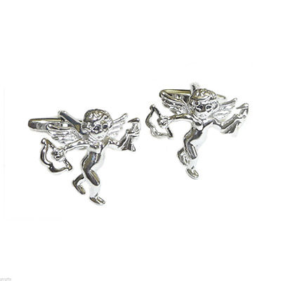 Rhodium Plated Cupid with His Bow and Arrow Cufflinks in a Cufflink Box X2N270