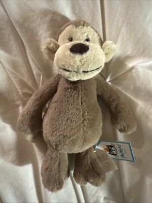 Jellycat Bashful Monkey Stuffed Animal Plush Small 7  Little Plush Brown Toy NWT