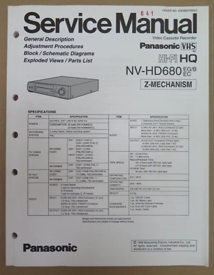 Panasonic NV-HD 680 Videorecorder Original Service Manual Anleitung Englisch - Bild 1 von 4
