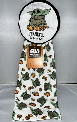 NEW Star Wars Mandalorian Baby Yoda Grogu Hanging Kitchen Towel Thankful  Cute