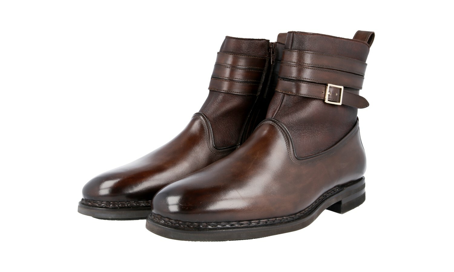 SANTONI Leather RABBIT FUR Velatura Ankle Boots Shoes Goodyear - 8.5 42.5 image 2