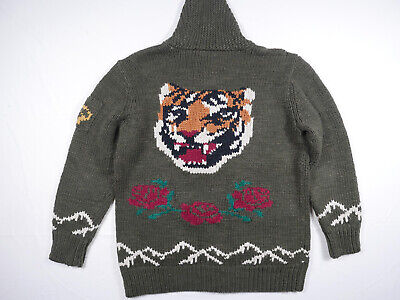 Polo Ralph Lauren Cardigan Sweater Shawl Olive Green Tiger Polo Ralph Lauren Cardigan Sweater Shawl Olive Green Tiger