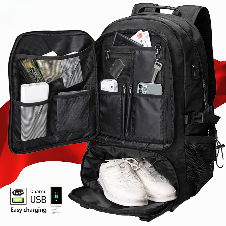 Waterproof Expandable Travel Backpack with USB Charging Port for Laptop & Business-image