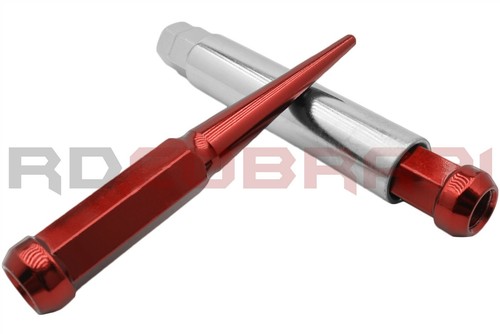 Complete Kit of 6 Inch Red Spiked Lug Nuts M14x1.5 + Key 6x5.5 Pattern - Picture 8 of 10