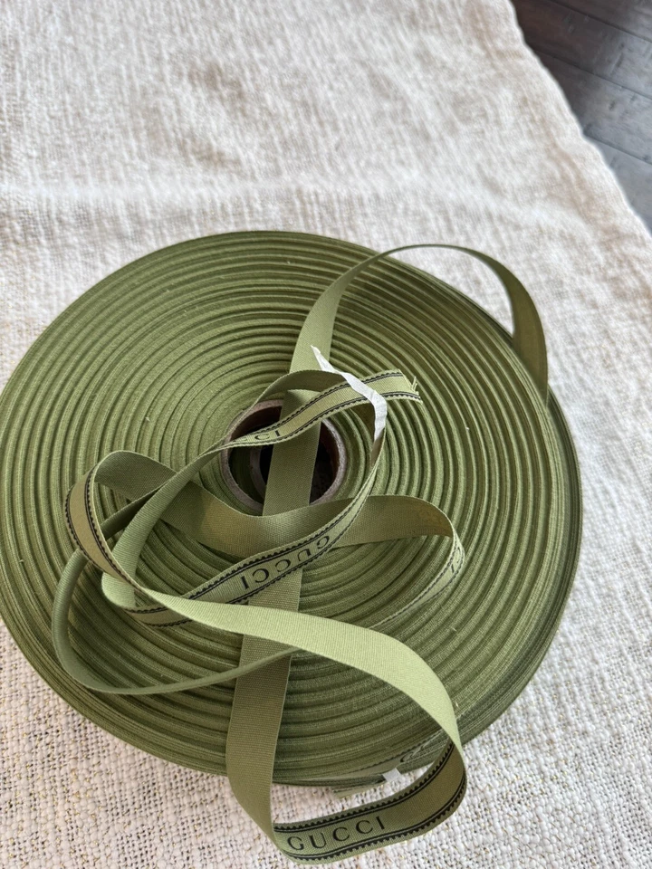 Authentic GUCCI Ribbon Green With Logo 100 Meters (120 Yards) Roll x 16mm NEW - Image 2 of 4