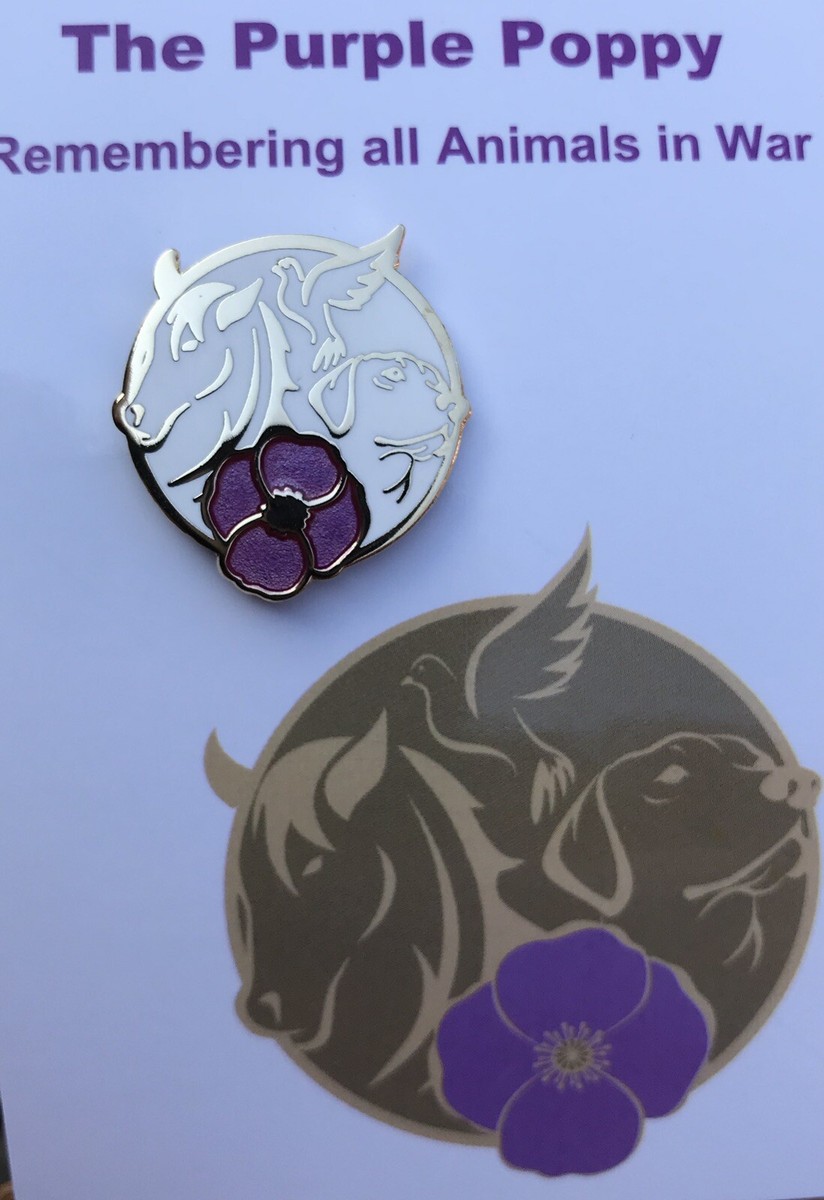 Purple Flower Remembrance Dog Badge Pin Lest We Forget Animals In