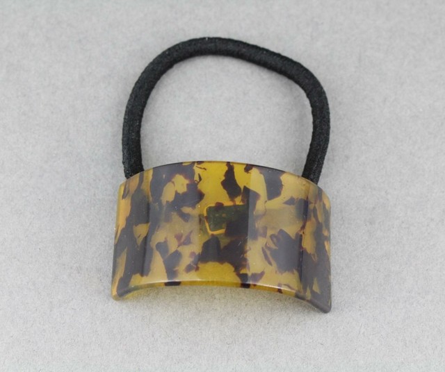 Amber Brown cuff ponytail holder plastic marbled stretch elastic pony