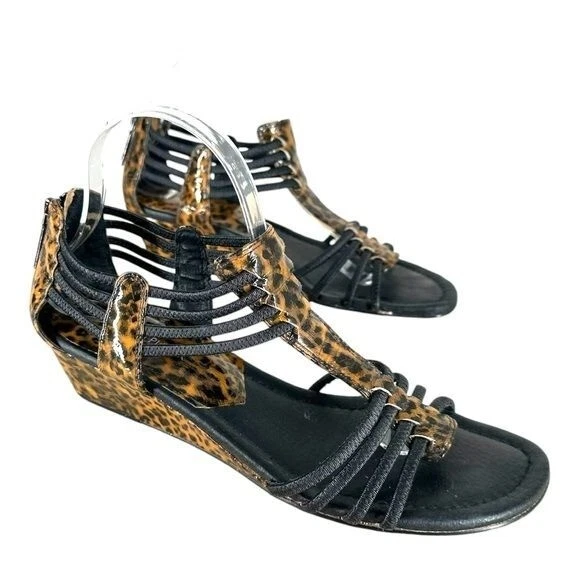 Sandalias de cuña Donald J Pliner para mujer 10M charol estampado animal gladiador Foto 3 de 4