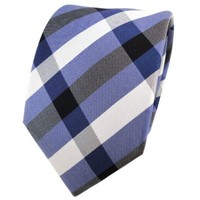 Tigertie Seidenkrawatte Blau Royal Schwarz Silber Kariert - Krawatte Seide Tie