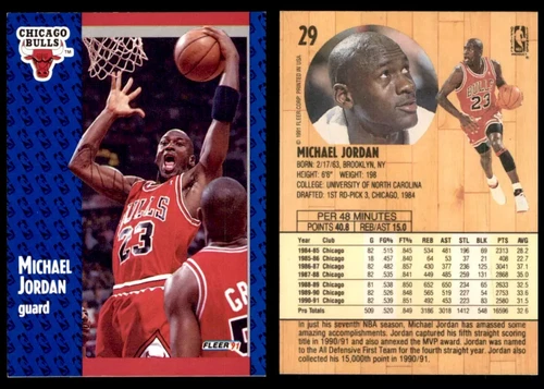 1991-92 Fleer NBA Basketball Chicago Bulls MICHAEL JORDAN #29 near mint #c16