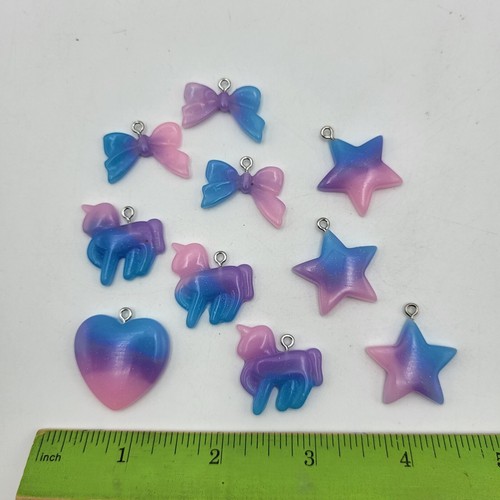 Unicorn Star Heart Bows Pink Blue Purple Marble and Metal Angel Wing Bead Lot - Picture 10 of 14