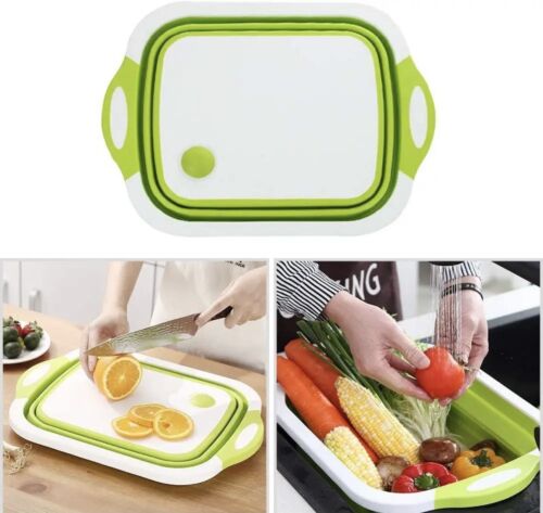 Collapsible Cutting Board, Foldable Chopping Board with Drain (Green / Gray)
