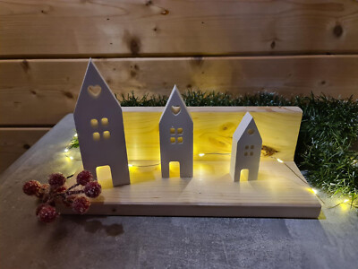 3 er SET Häuser Deko Häuschen Licht Haus Dekohäuser raysin Handgemacht Home  