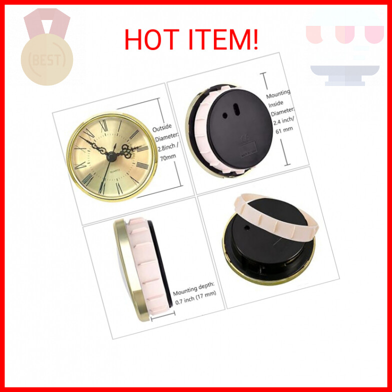 HILLHOME Mini Quartz Clock Insert 2.8 Inch (70 mm) Round Quartz ...