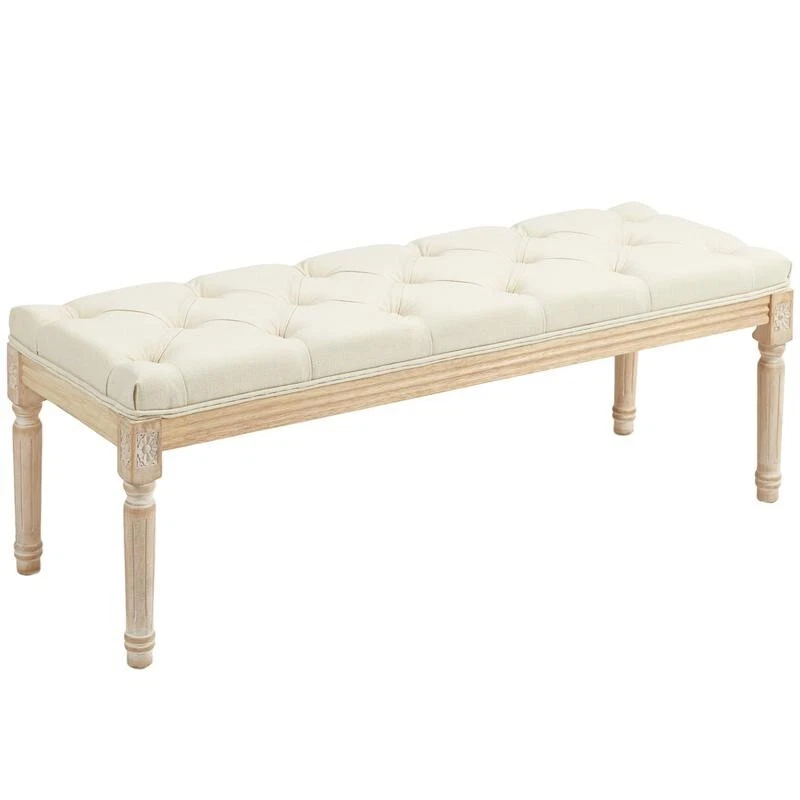 Tufted Cream End of Bed Bench Seat – Vintage Hallway Window Ottoman 115cm - Image 2 of 4