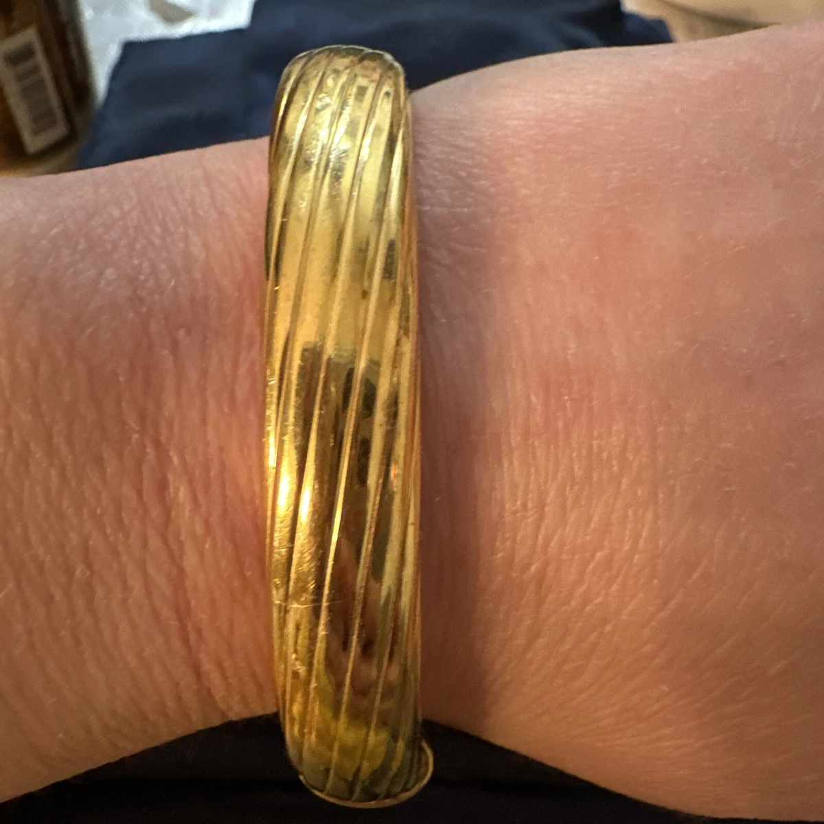 DESIGNER V VERONESE 925 BANGLE BRACELET RIBBED TWISTED HINGED GOLD VERMEIL HEAVY