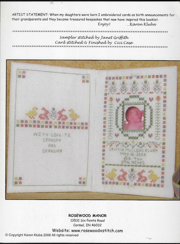 Rosewood Manor -Baby's Birth Sampler S-1128~ cross stitch pattern by Karen Kluba - Picture 2 of 2