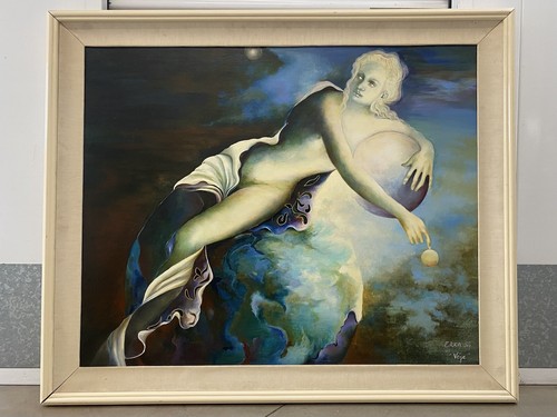 🔥 Fine Vintage French Modern Surrealist Fantasy Mythology Goddess Oil Painting - Picture 2 of 24