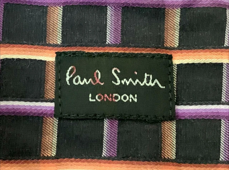 Camisa Paul Smith 15 38 Puño Francés Manga Larga Negra Púrpura Naranja Hecha en Italia Foto 4 de 4
