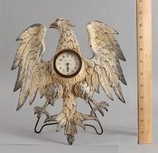 Lrg Antique Universal Novelty Painted Spelter Eagle Easel Back Desk Alarm Clock