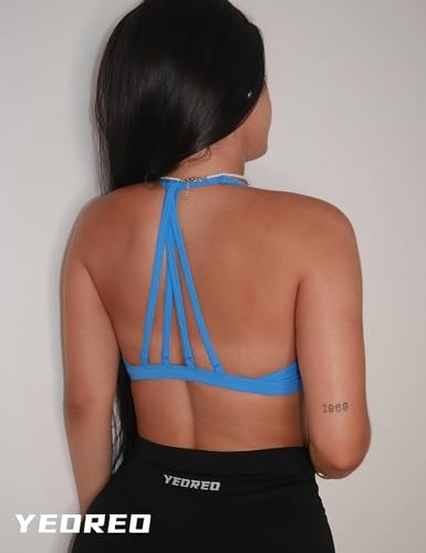 Workout Sports Bras for Women Padded Strappy Open Back Gym Bra Small Blue - Picture 3 of 7