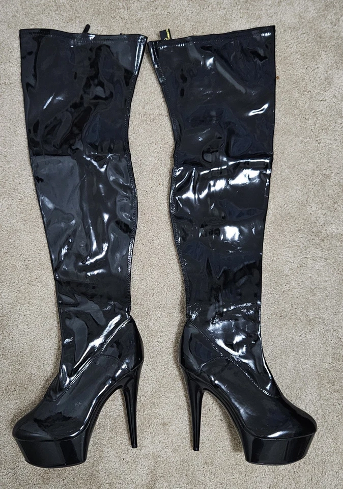 6 Inch Stilettos 2"Platform Stripper Thigh High Poledance Boot Shiny Drag SZ 12 - Image 2 of 4