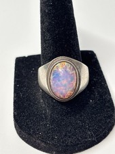 Sterling Silver Opal Inlay Ring Size 7 Vintage Southwest Style