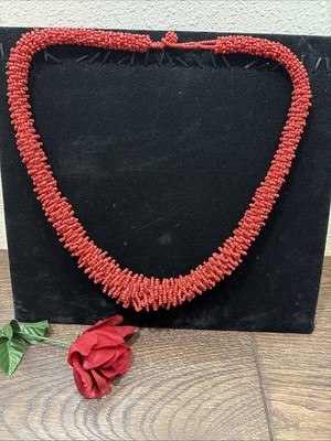 Avalaya Red Glass Seed Bead Necklace Semiprecious Chunky Statement 24 
